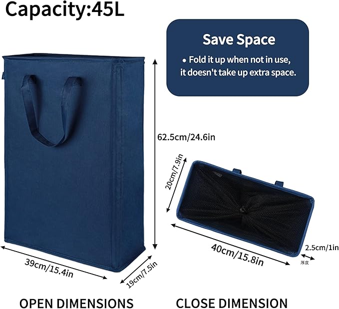 Odonata Slim Laundry Hamper Handles Collapsible Laundry Basket Thin Dirty