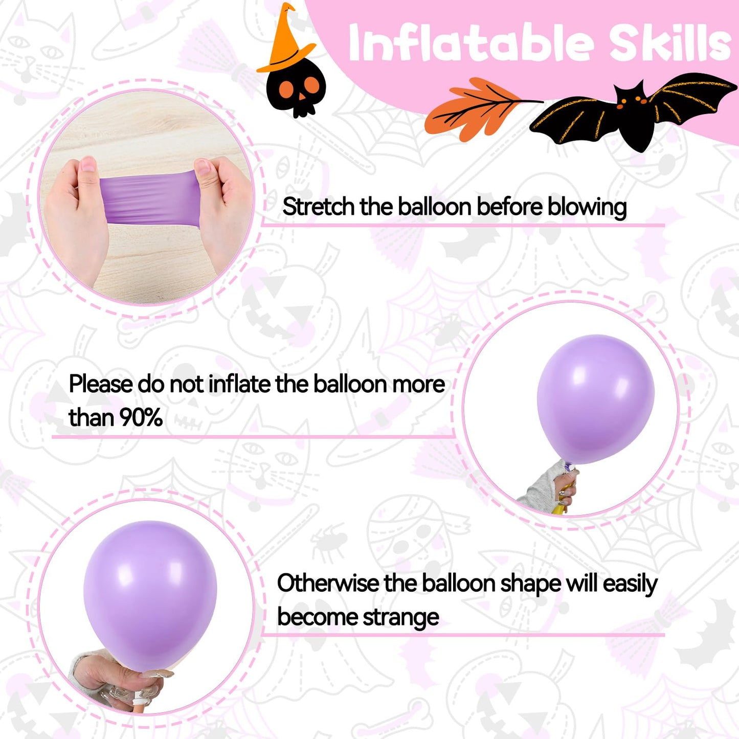 Halloween Balloons,52PCS 12 Inch Halloween Pastel Pink Black Orange Purple Balloon, Ghost Printed Ballons for Halloweenday BOO Party Decorations,Birthday,Baby Shower