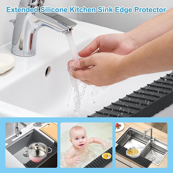 Silicone Faucet Splash Guard 4" x 20", Faucet Water Catcher Mat, Longer