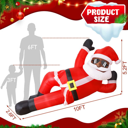 OurWarm 10FT Christmas Inflatables Outdoor Decorations, Giant Inflatable Black Santa Outdoor Inflatables, Christmas Blow Up Yard Decorations for Xmas Outside Lawn Yard Garden