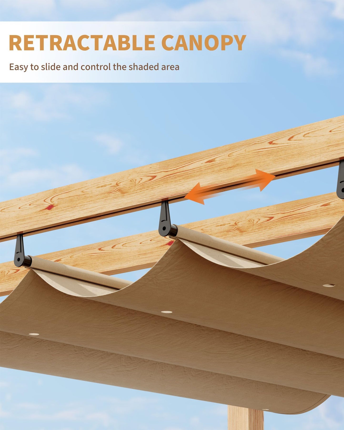 10x10 ft Aluminum Pergola with Adjustable Canopy, Outdoor Metal Pergola Shelter, Reinforced Rust-Resistant Frame, Waterproof Sunshade for Patio, Garden, Deck, Backyard, Khaki