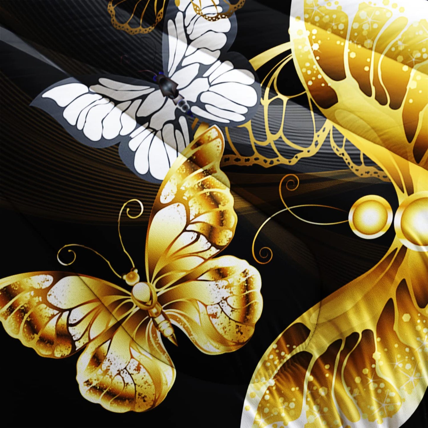 XYNHML Butterfly Comforter Set for Adults Black and Gold Butterfly Bedding Set Aesthetics Butterflies Quilt Duvet Set Full Size with 1 Comforter and 2 Pillowcases
