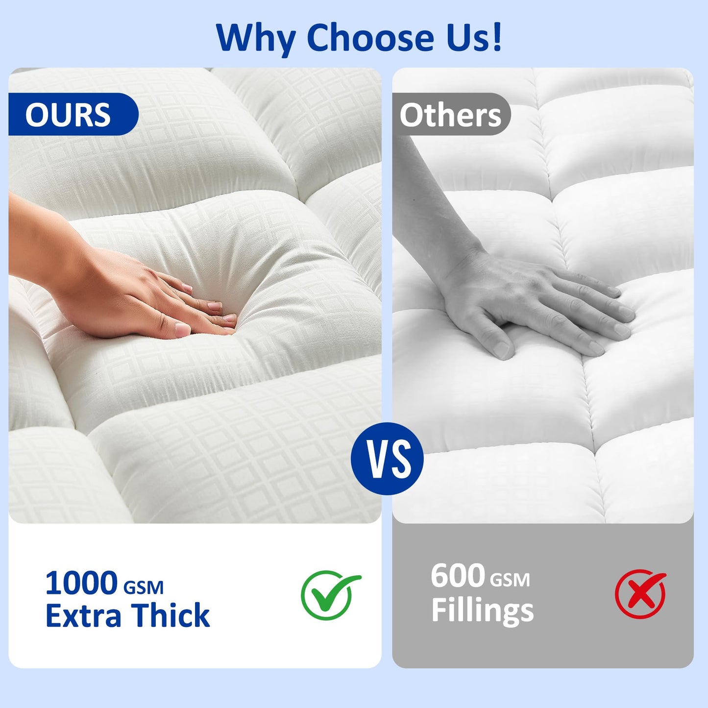 SurChic Full Size Mattress Topper for Back Pain, Extra Thick Pillow Top Mattress Pad with 1000GSM Down Alternative Filling, Cooling Breathable Plush Bed Topper Protector Cover (8-21" Deep Pocket)
