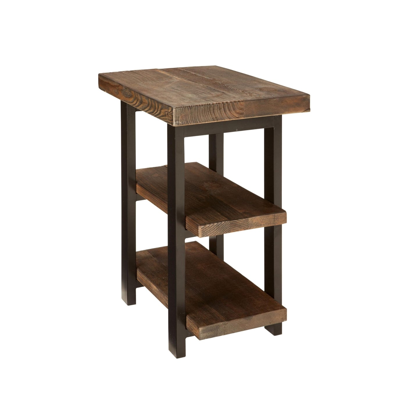 Alaterre Furniture Pomona Living Room 3-Tier Solid Wood End Table with Metal Legs & Storage Shelves – Modern Rustic Industrial Space-Saving Side Table or Nightstand (Rustic Brown)