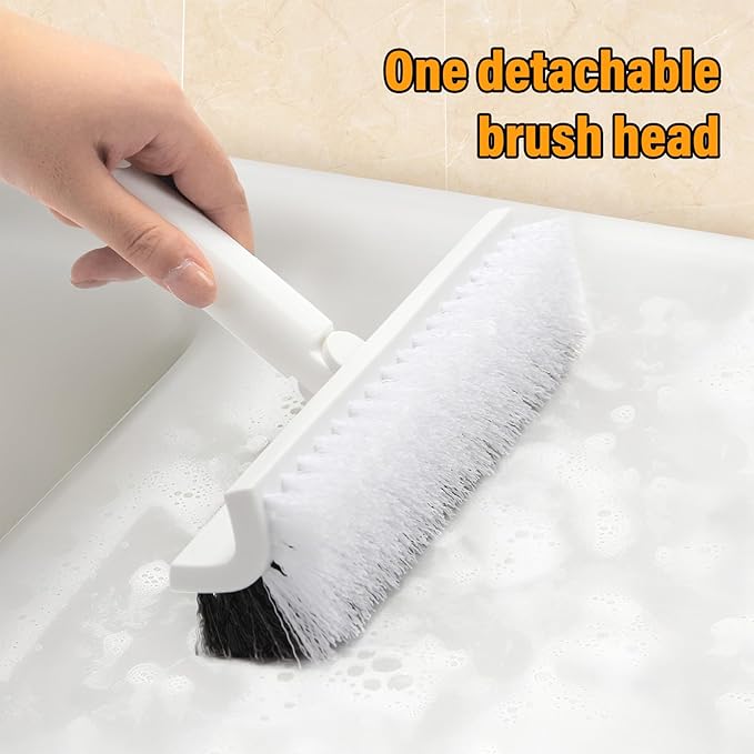Floor Scrub Brush with Long Handle, Double-Sided V-Shaped Deck Brush, Grout