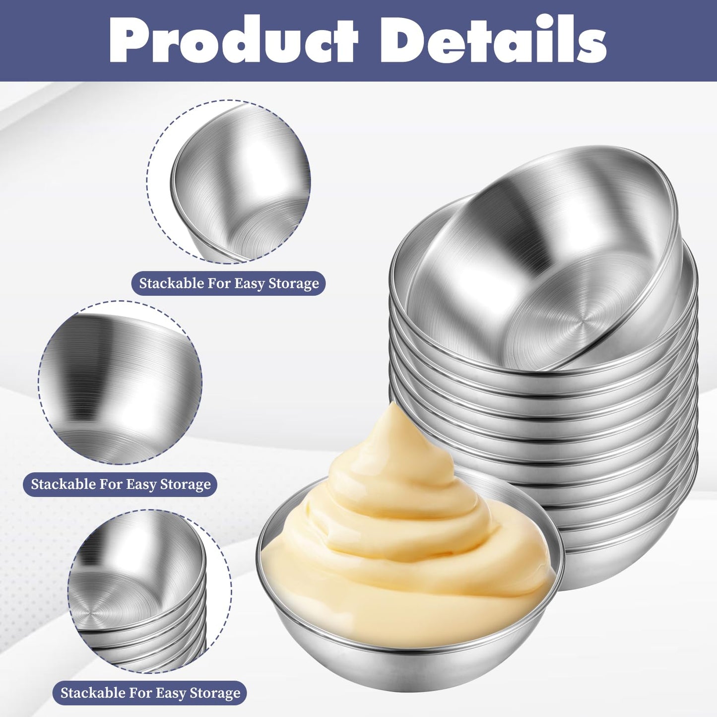 Exclaith 16 Pack Small Stainless Steel Bowl Sauce Dishes 3.5 inch Round Seasoning Dishes Small Sushi Dipping Bowls for Prep Appetizer Plates Set for Kitchen, Reusable and Dishwasher Safe