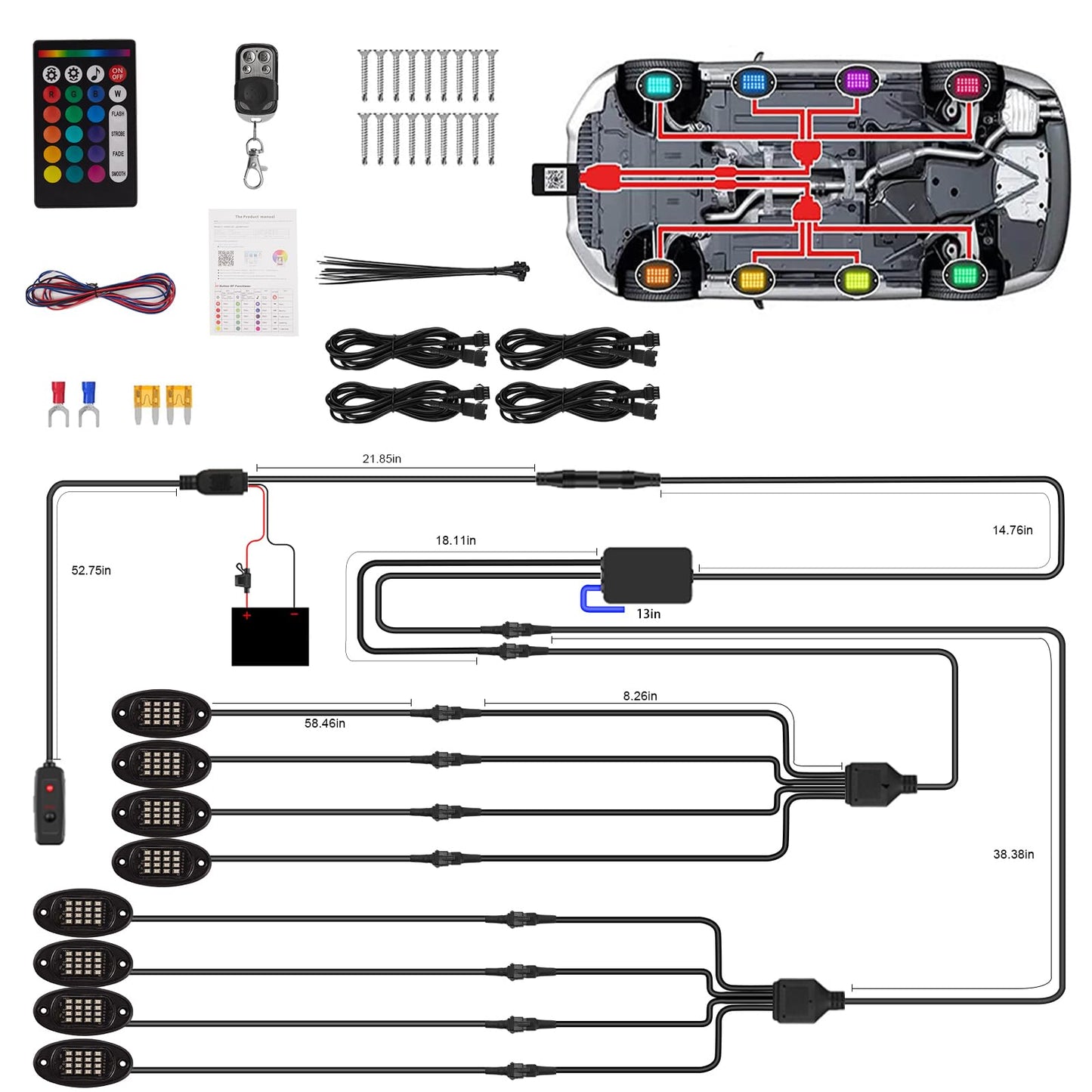 8 Pods RGB LED Rock Lights for Jeeps Trucks Golf Cart ATV UTV RZR SUV Offroad Pickup Car, Waterproof Multicolor Underglow Kit with APP Music Mode Underbody Neon Light Vehicle Underneath Accent 12V