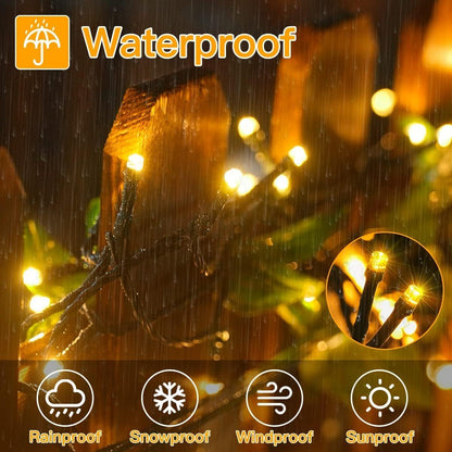 Ollny 20m 200 LED Outdoor Fairy Lights Mains Powered, Warm White Waterproof String Light with Plug/Remote/Modes/Timer, Bright Lighting Outside Indoor Garden Party Wedding Decorations