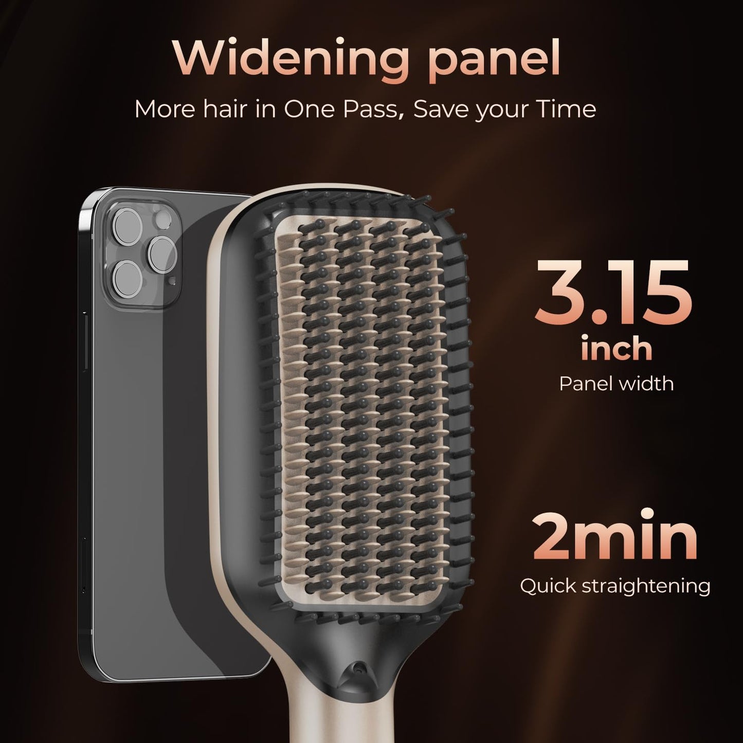 PRITECH Hair Straightening Brush Ionic 250-450°F Fasting Heating Anti-Scald & Auto-Off, Wide Plates Flat Iron Comb Teeth Dual-Voltage Straightener Hot Brush Ionizer Anti-Frizz (Black)