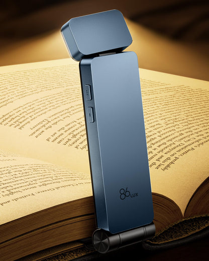 86lux Book Light, Rechargeable Clip-On LED Reading Light for Bed & Night Use - 3 Color Temperatures with Stepless Dimming, Ultralight Bookmark Design for Kids, Book Lovers, Grey