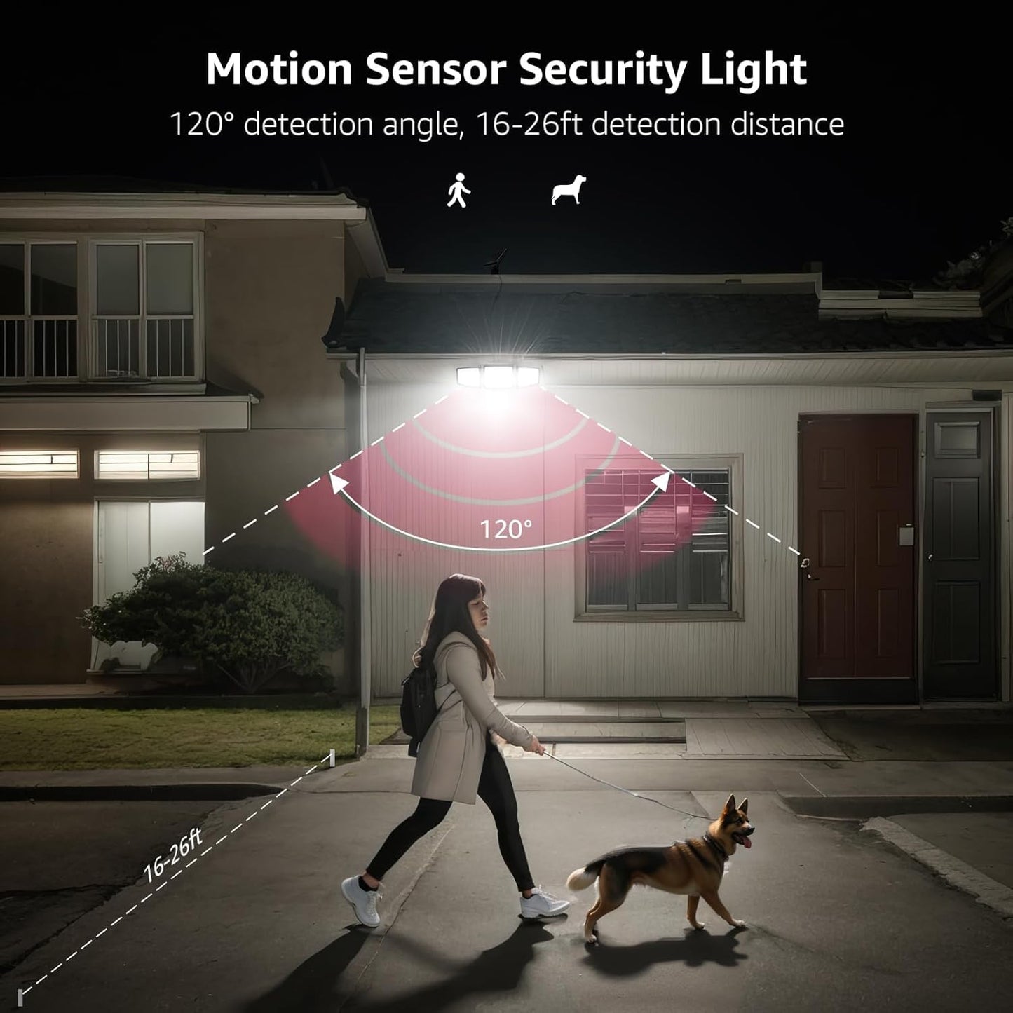 Lepro Solar Security Lights Outdoor Motion Sensor, 1200LM Solar Flood Lights with Separate Solar Panel, IP65 Waterproof, Adjustable 3Heads, Pir Wall Lights for Yard Garage Pathway