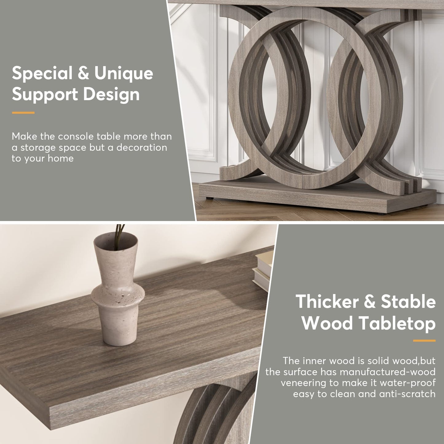 Tribesigns 55 inches Console Table with Geometric Base, Farmhouse Hallway Table, Wooden Entryway Sofa Table, Unique Long Accent Table for Decoration and Organization (Grey)