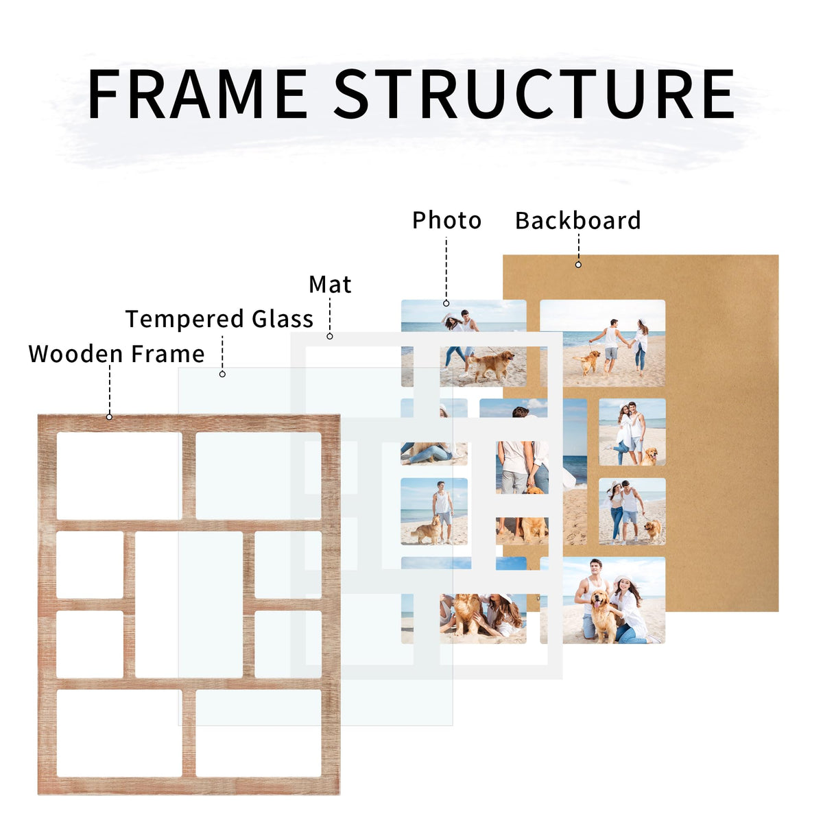 YESKAY Picture Frame Collage for 6x8 and 5x7 and 4x4 Photos - 9 Openings Rustic Brown Picture Frame with Real Glass,Family Picture Frames Wall Decor(1 Pack)