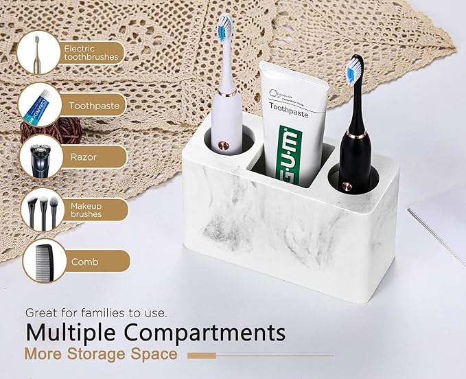 Luxspire Toothbrush Holder, 3 Slots Electric Toothbrush and Toothpaste Holder