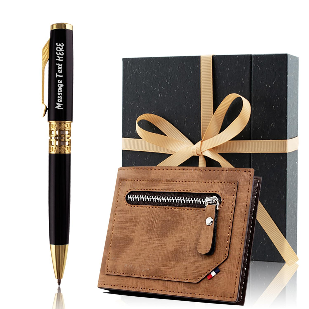 Yastar Customize Gift Pen with a Wallet, Fancy Business Gift set Ballpoint Pen with 2 Black Ink Refills Quality Pens Metal Body - Custom with Names Message -for Family Colleague Elder Friends