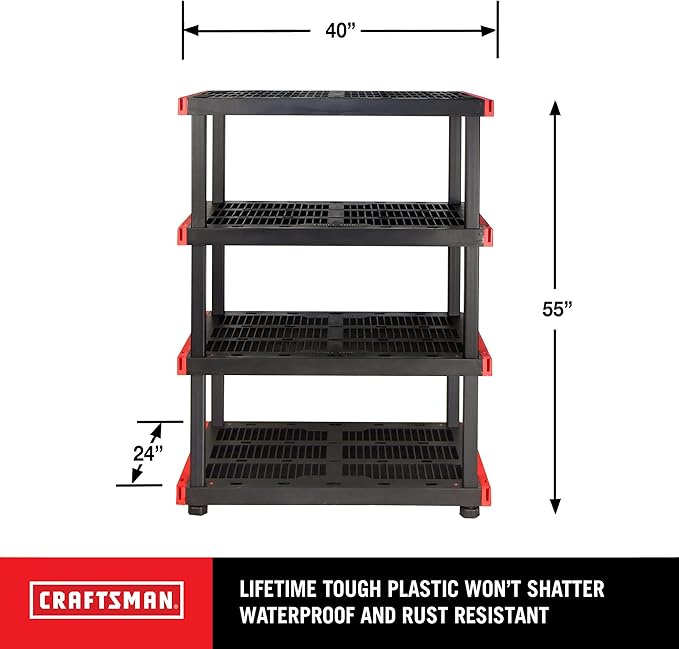 CX Craftsman 4-Tier Highly Durable Storage Rack, 4 Shleves That Support up to 200lbs/shelf, Organization and Storage, Weather-Resistant Design, Easy Assembly, American Made (55H x 40W x 24D)