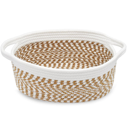 ABenkle Small Basket, 12"x 8" x 5" Cute Small Woven Basket, Rope Room Shelf Storage Basket, Cat Dog Toys Basket Chest Box, Decorative Empty Gift Basket with Handles
