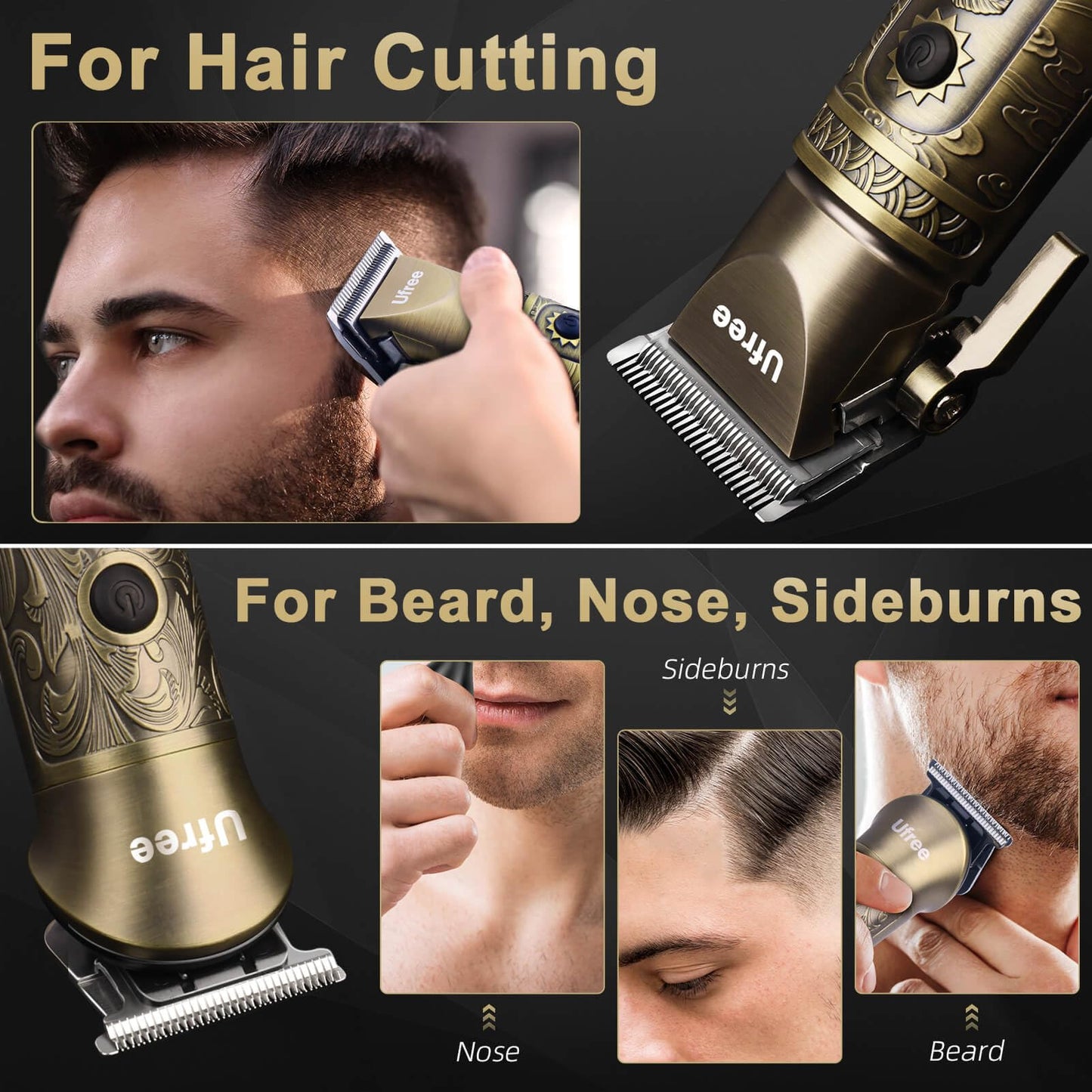 Ufree Beard Trimmer for Men Professional with Hair Clippers, Barber Clippers and Trimmers Set, Electric Razor Shavers for Men, Cordless Mens Grooming Kit for Nose, Ear, Face, Hair, Gifts
