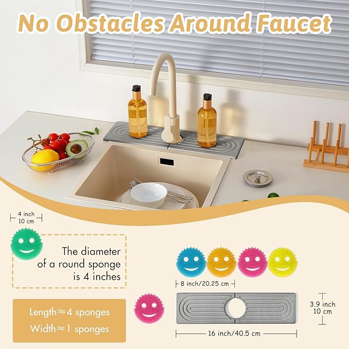 Diatomite Sink Protector for Kitchen, Super Absorbent Soap Drying Ttray Sponge