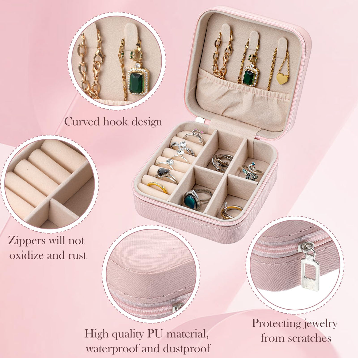 HOFURME 6 Pack Pink Travel Jewelry Case Bridesmaid Gifts Box, Small Jewelry Box Mini Jewelry Organizer, PU Leather Portable Earring Storage Box for Women Girls Bridesmaid Proposal Gifts