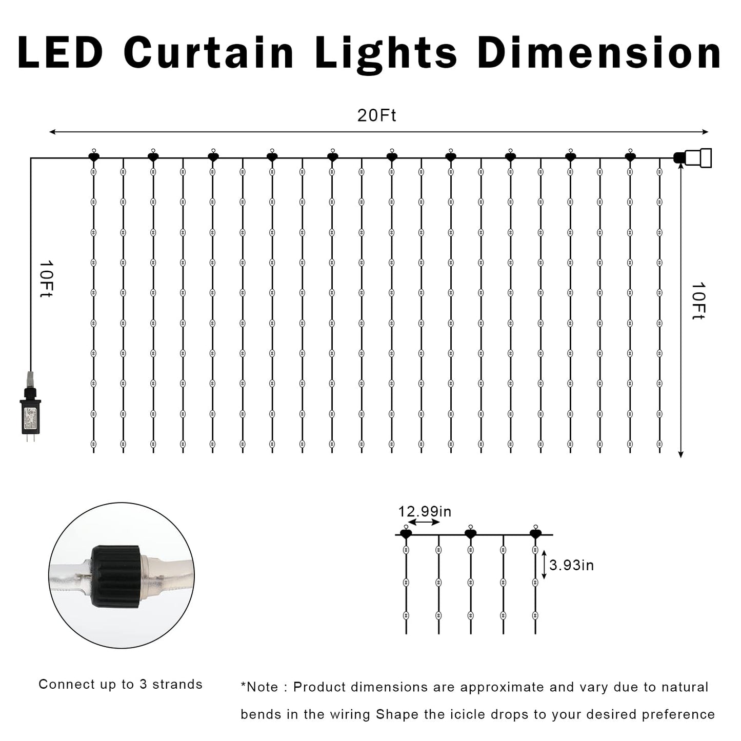 echosari 600 LED Curtain Lights Plug in, 20Ft x 10Ft Connectable Dual Color Changing Fairy Lights Curtain Outdoor Waterproof for Bedroom Backdrop Wedding (Warm White & Multicolor)
