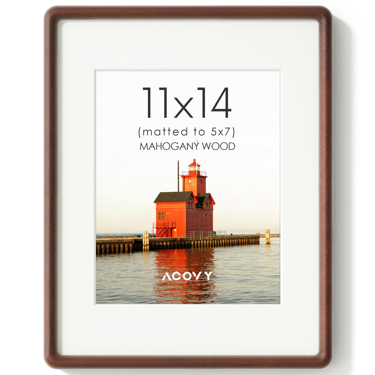 11x14 Picture Frame, Natural Solid Mahogany Wood Photo Collage Frame with HD Tempered Glass, Rounded Corner Wooden Frame 11 x 14 Matted to 6x8, Gallery Wall Frames for Art, Wall or Tabletop Display