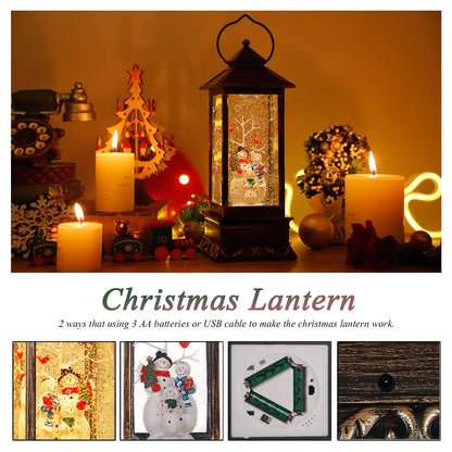Christmas Lantern Musical Snow Globe, Lighted Christmas Snowman Water Snow Globe with Music Christmas Decoration and Gifts