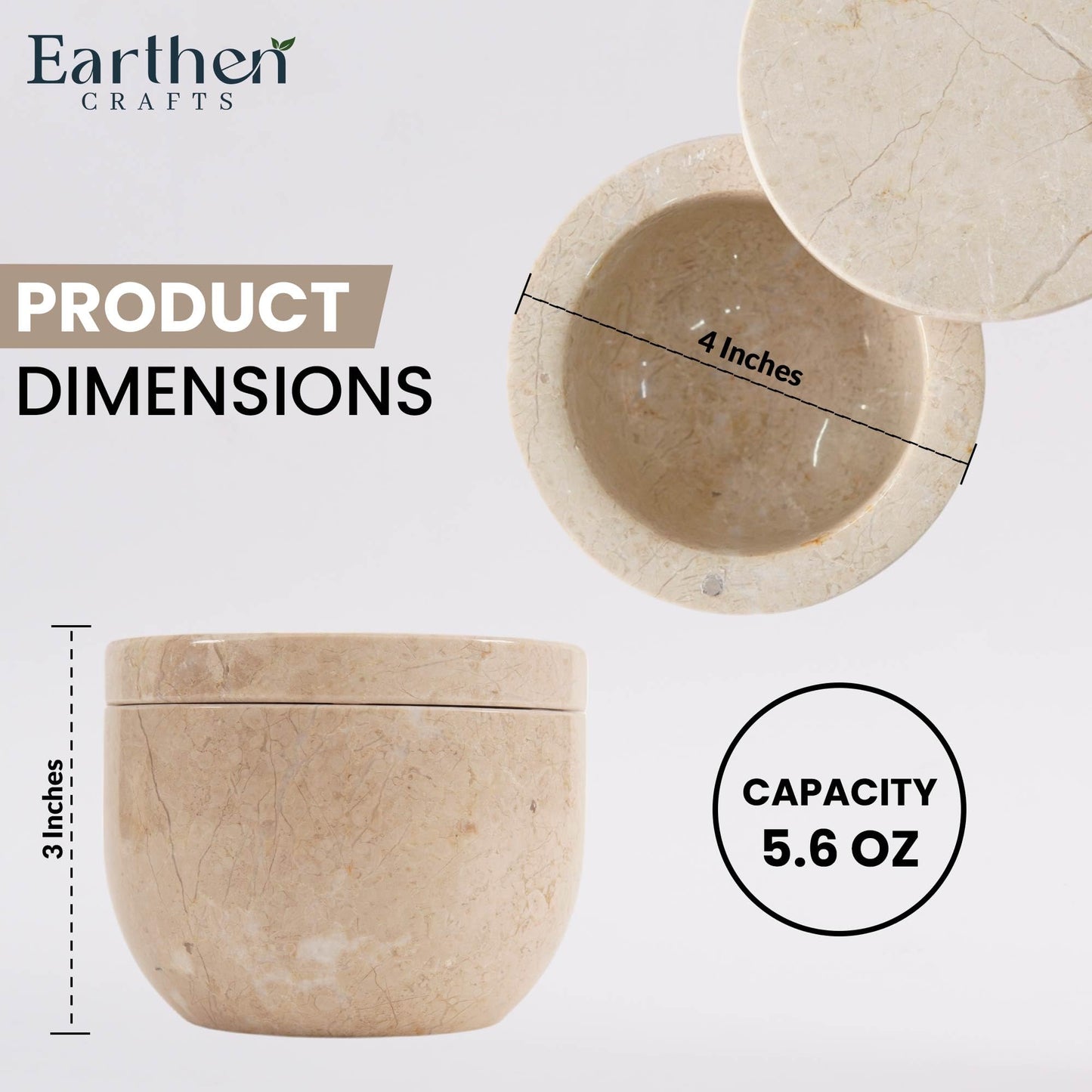 EARTHEN CRAFTS Marble Salt Cellar With Magnetic Closure Lid 4" Inch Salt Box, Salt and Spice Jar Beige Stone Salt Storage Container, Salt Holder, Salt Keeper for Kitchen Countertop, 5.6 OZ