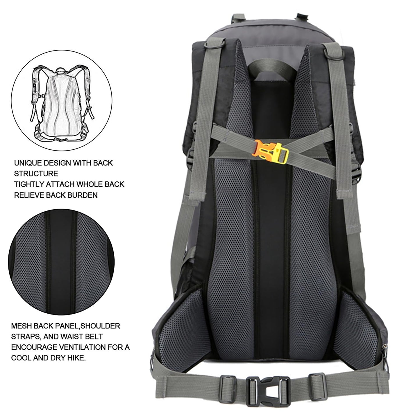 Bseash 60L Waterproof Hiking Camping Backpack with Rain Cover, Lightweight Outdoor Sport Travel Daypack Rucksack for Climbing Skiing