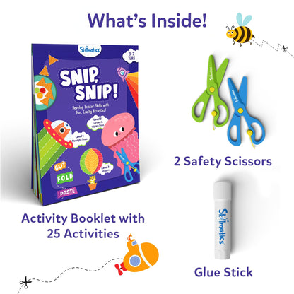 Skillmatics Scissor Skills Activity Book - Snip Snip, 25 Fun Cutting & Creative Activities for Preschoolers, 2 Child-Safe Scissors, Fine Motor Skills, Felt Craft Kit, Gifts for Kids Ages 3, 4, 5, 6, 7