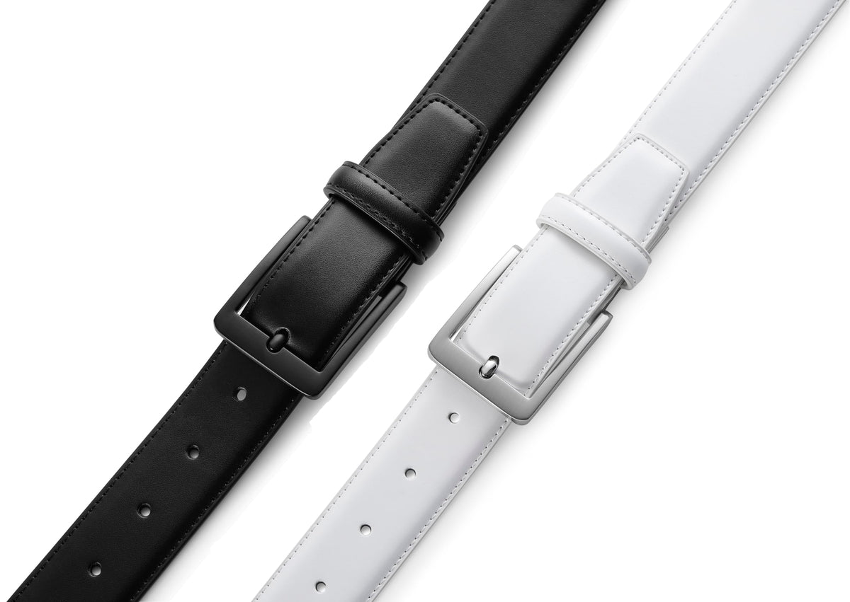 MILORDE Men's Leather Dress Belt 2Pack, Handmade, 100% Cow Leather, Fashion & Classic Designs for Work Business and Casual (2Pack-Black603/White608,36)