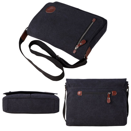 Laptop Bag 14 inch Mens Vintage Casual Fashion Canvas Messenger Bags Briefcase Crossbody Single Shoulder Bag ipad Bag Book Bag Satchel School Bag (Black)