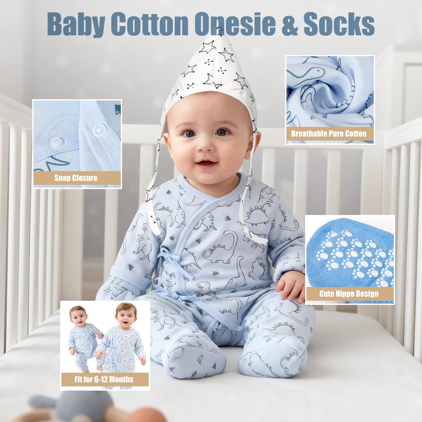Golray 9pcs Baby Shower Gifts for Boys Newborn Kit, Blanket/Elephant Soothe/Fabric Book/Bodysuit/Bib/Sock/Hat/Greeting Card, Baby Essentials Stuff Gift for Newborn Boy Friend Newmom
