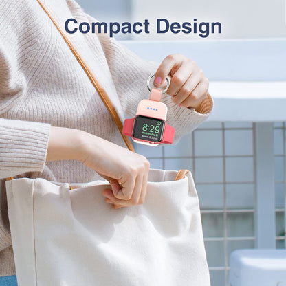 i.VALUX Portable Wireless Charger for Apple Watch Series 11/10/9/8/UItra/7/6/5/4/3/2/SE, Compact Magnetic iWatch Charger 1000mAh Power Bank Keychain Travel Accessories for Mother Girl-Pink