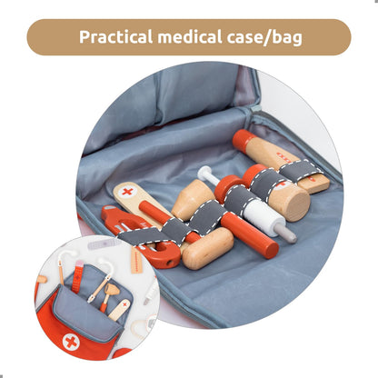 UMU® Mini Wooden Doctor Kit for Kids – 14-Piece Pretend Play Medical Set with Stethoscope, Blood Pressure Monitor & More – Toy Doctor Case for Children Age 3 4 5