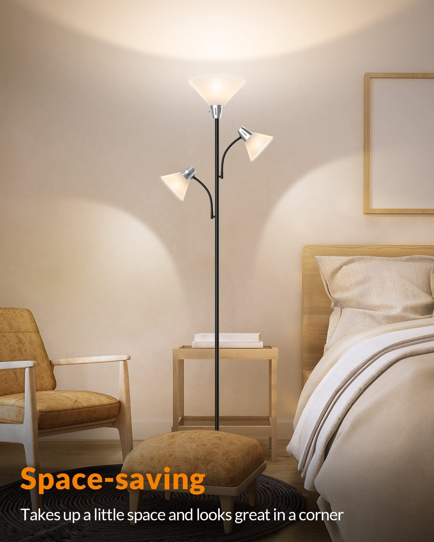 LEPOWER Floor Lamp, Standing Lamp with Replaceable 3000K Energy-Saving, Metal Lamp for Living Room with Adjustable Reading Lights, Modern Bright Floor Lamp for Bedroom, Office
