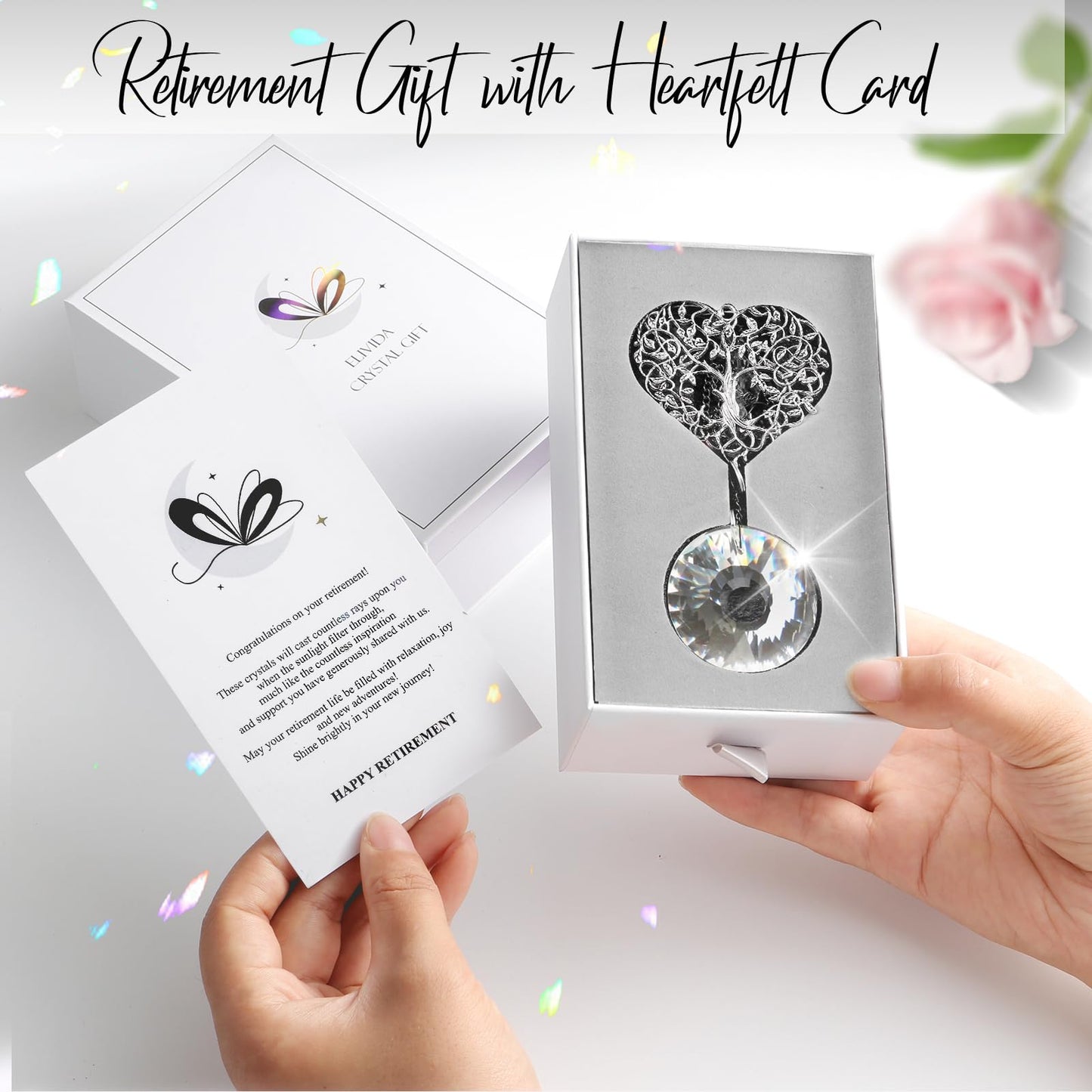 Elivida Retirement Gift for Woman Men, Best Gifts for Retirement 2025, You Shine The Work Rainbow Maker Cool Farewell Gifts, Going Away Gift Crystal Hanging Ornament, Heart Shaped Tree Life Design
