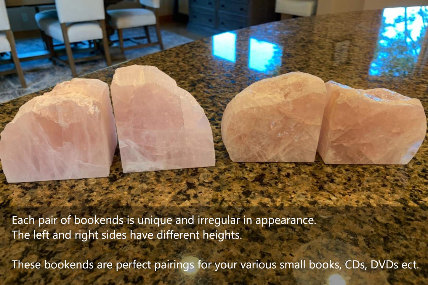 AMOYSTONE Teal Agate Bookends 3-4 lbs & Rose Quartz Bookends 3-4 lbs for Home Decor