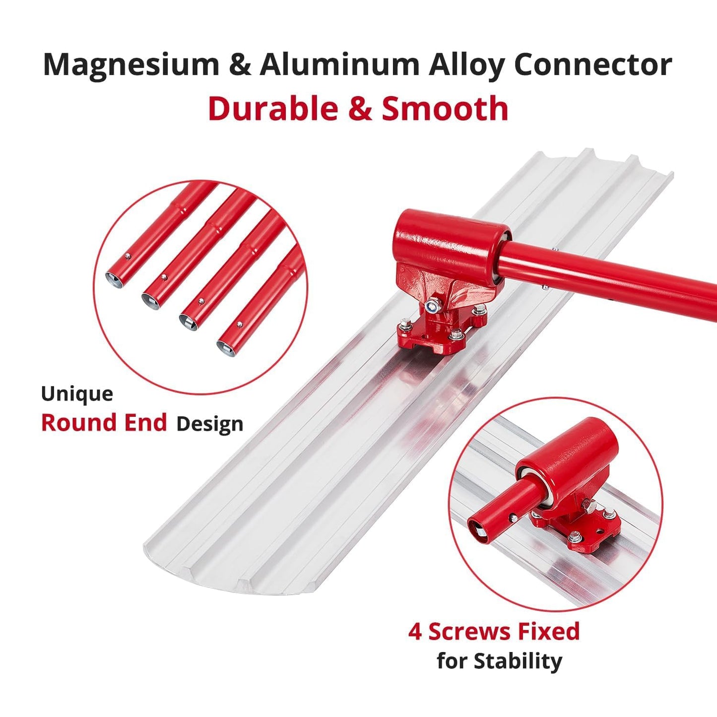 Garvee 36 x 8 Inch Magnesium Concrete Bull Float with Round Ends, Includes 4 Float Handle Bracket, Cement Finishing Tool Kit for Smooth Surface Work (Red)