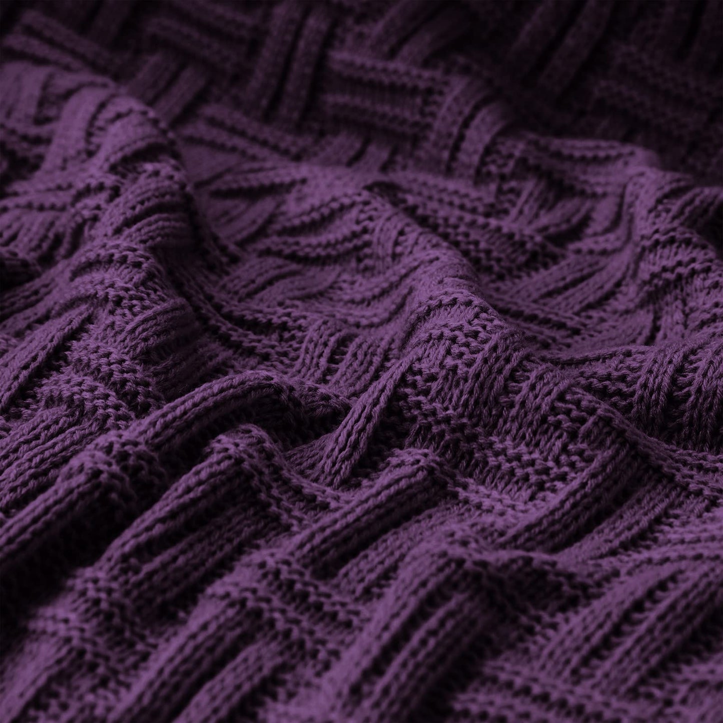Aormenzy Soft Cozy Acrylic Throw Blanket, Cable Knit for Couch, Dark Purple (1.7lb)