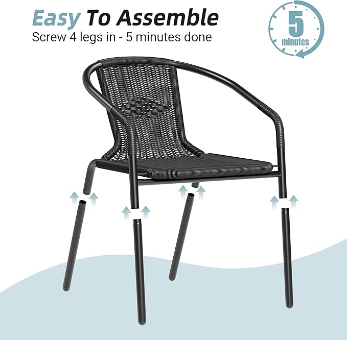 Amopatio Outdoor Dining Chairs Set of 4, Stackable Patio Chairs, Rattan Wicker Patio Chairs Set of 4, Bistro, Garden, Yard, Porch, Black