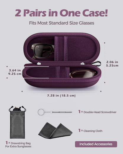 ProCase Double Sunglasses Case, Hard EVA Shell Shockproof Dual Eyeglass Case for Men Women with Metal Hook and Velvet Lining, Travel Zipper Glasses Holder Organizer for Couple Gifts -Plum