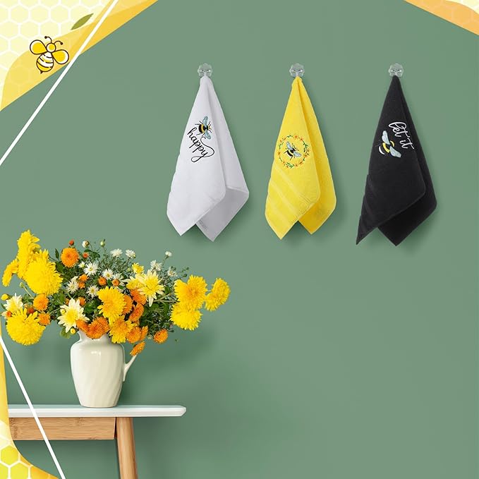 Bee Hand Towels Farmhouse Summer Yellow Bathroom Decor 14x29 Inch Embroidered