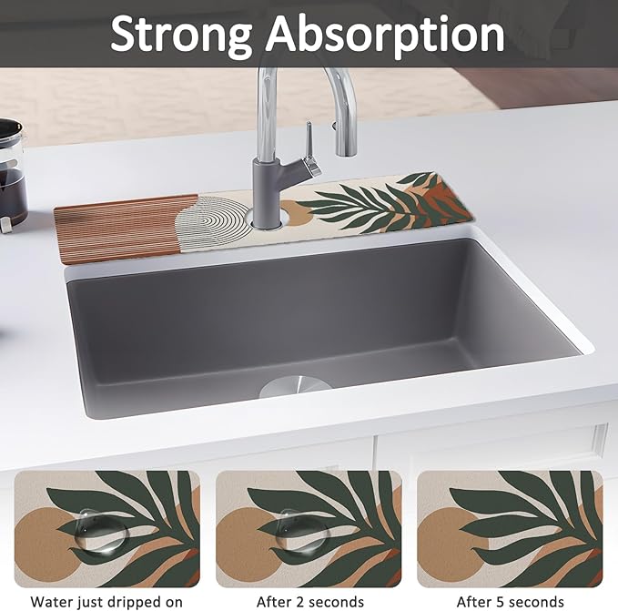 24" X 5.5" Kitchen Sink Splash Guard Faucet Mat Boho Super Absorbent Fast