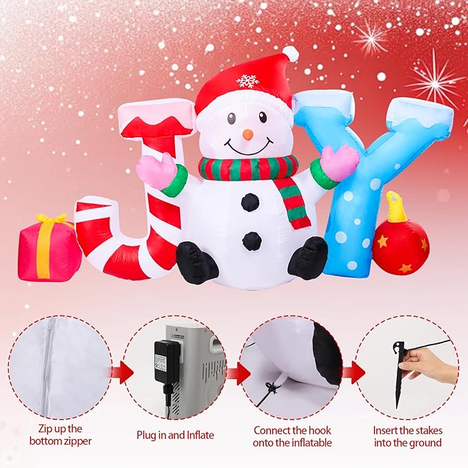 Vigdur 8FT Snowman Christmas Decoration – Christmas Joy and Snowman Blow Up with Built-in LED Lights, Outdoor Christmas Inflatable for Yard, Lawn, Garden, Holiday Party & Home Décor