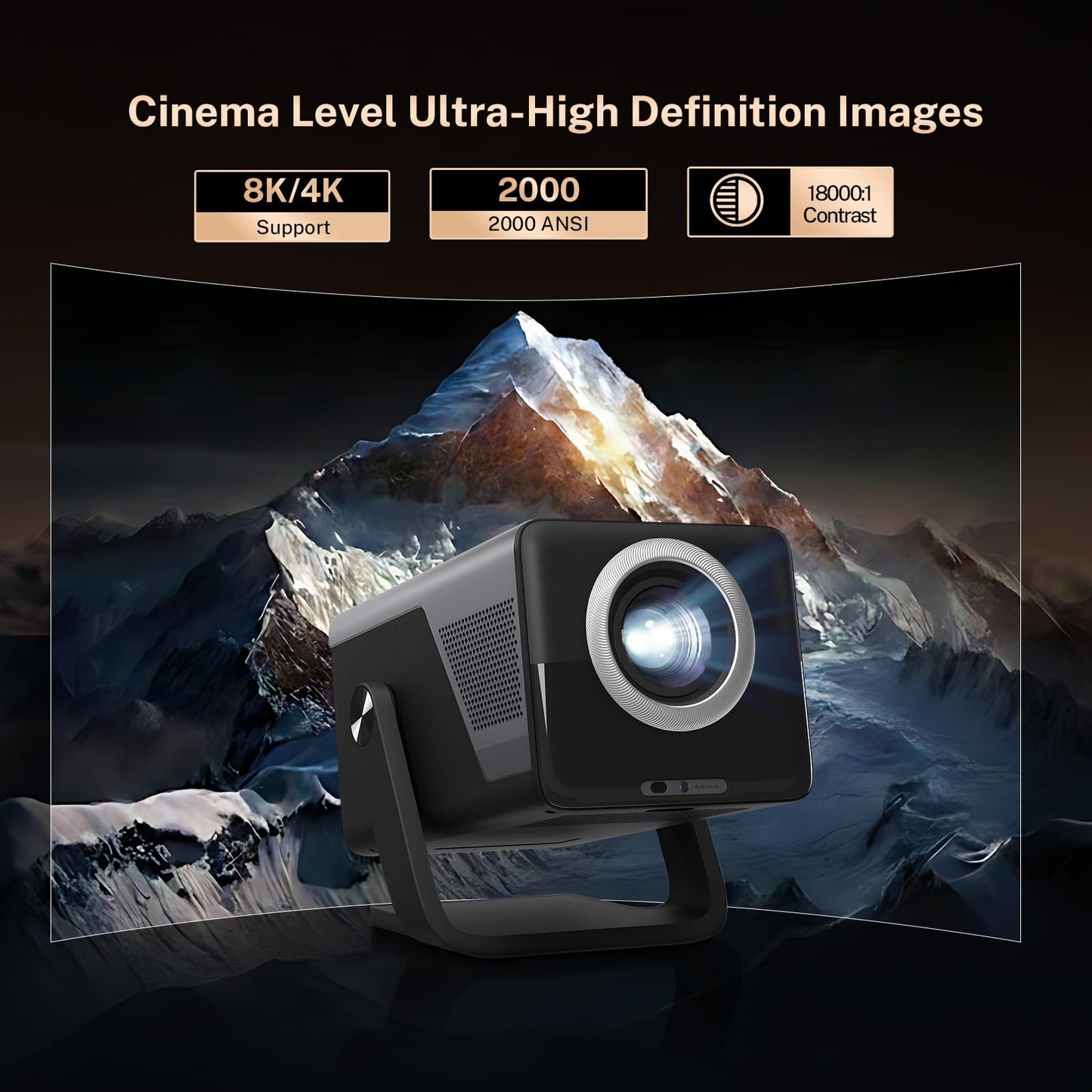 [4K Support/2000 ANSI/AI Visual Calibration] Native 1080P UHD Projector with Android 14 OS, X7 Smart Projector with Hi-Res Audio, Auto Focus&Keystone,WiFi 6&Bluetooth 5.4, 200" Screen for Home Outdoor