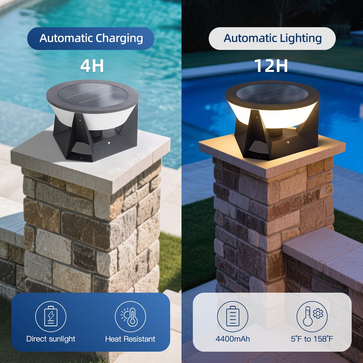 ZRJJMLAN 14.96" Outdoor Solar Post Lights, IP54 Waterproof Solar Column Lights Outdoor, 3000K Modern Pillar Light, Dusk to Dawn Outside Light Columns, Extra Large Post Lamp for Patio Fence Entrance