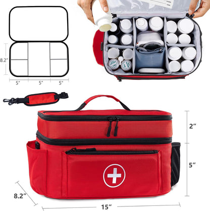 TGCUR Medicine Organizer and Storage Bag Empty, Family First Aid Box, Pill Bottle Organizer Bag for Emergency Medication, Supplements or Medical Kits, Zippered Medicine Bag for Home and Travel (Red)