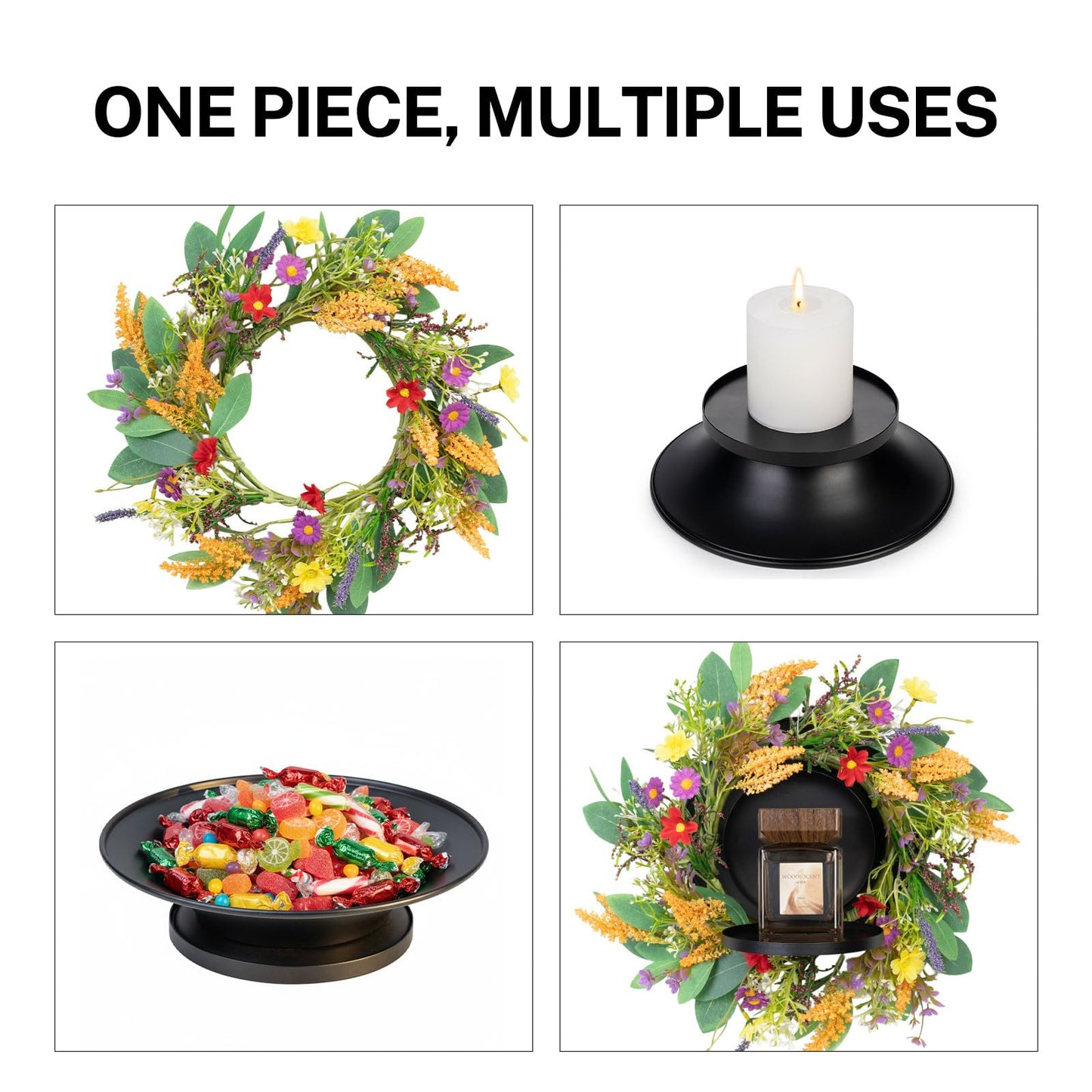 MOYEE Summer Candle Holder Centerpieces for Tables,Candle Ring, Black Metal Candlestick with an Artificial Wreath 14 in Versatile Dining Table Centrepiece(Golden Wheat Ear Wreath)