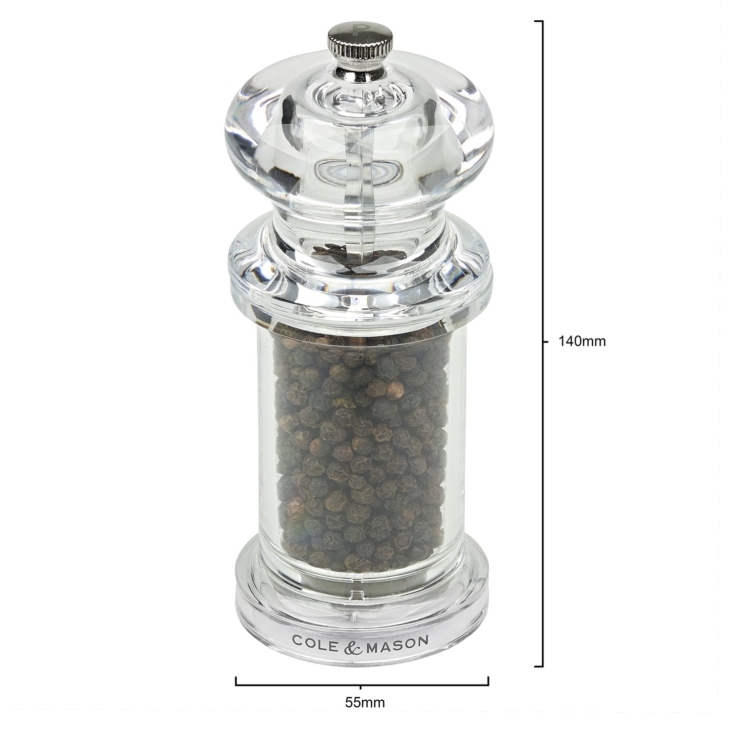 Cole & Mason 505 Clear Salt and Pepper Mills, Adjustable Grind Precision+ Mechanism, Acrylic, 140 mm, Gift Set, Includes 2 x Salt and Pepper Grinders